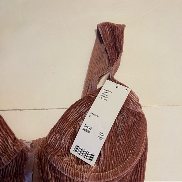 Bodysuit Urban Outfitters Velvet Plisse Bodycon Small Pink Underwire Boning - Picture 16 of 16